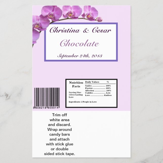Hershey's Large Bar Wrapper Lila Orchids on Stem Flyer (Vorne)