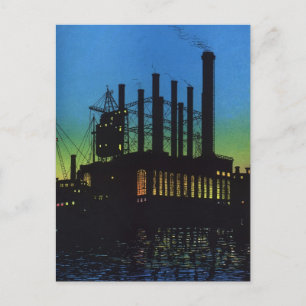 Herstellungsfabrik bei Sonnenuntergang, Vintage-Ge Postkarte