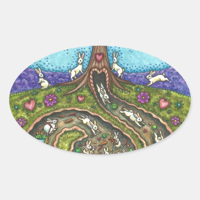 HERUNTER DEM RABBIT-HOLE, CARROT WILLOW BAUM FOLK  OVALER AUFKLEBER (Vorderseite)