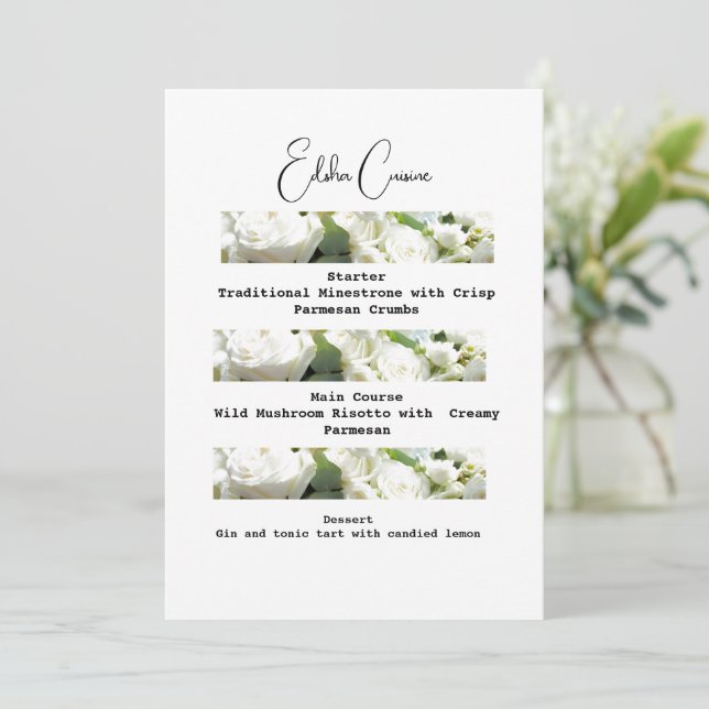 Herunterladbare Hochzeit Traditionelle Speisekarte Einladung (Stehend Vorderseite)