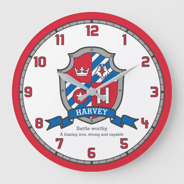 Hervey-Jungs-Name: Heraldry-Schildvogel Große Wanduhr (Vorderseite)