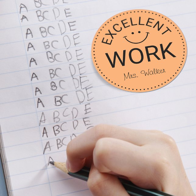 Hervorragende Arbeit | Personalisierte Lehrkräfte Runder Aufkleber (Excellent Work | Personalized Teachers Classic Round Sticker)
