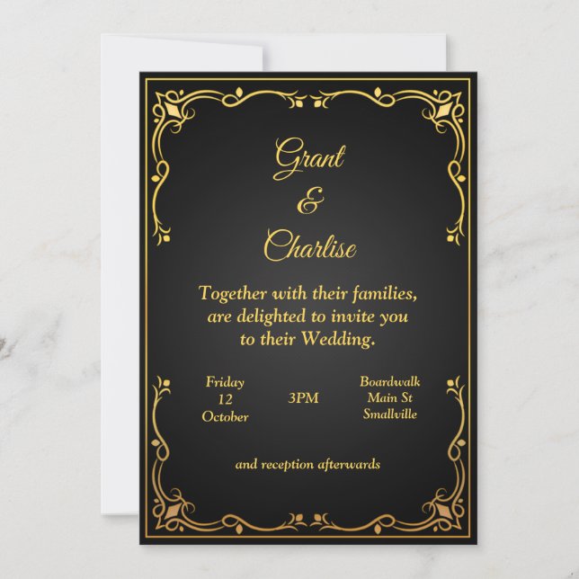 Hervorragende Einladung zur Hochzeit, Gold und Sch (Vorderseite)