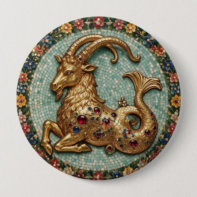 Hervorragender Steinbock 3D Gold-Mosaik-Ring   Button (Vorderseite)
