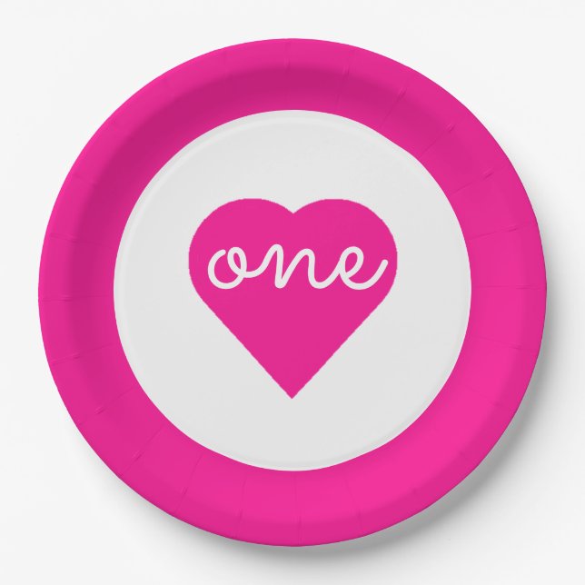 Herz 1. Geburtstag Pappteller (Vorderseite)