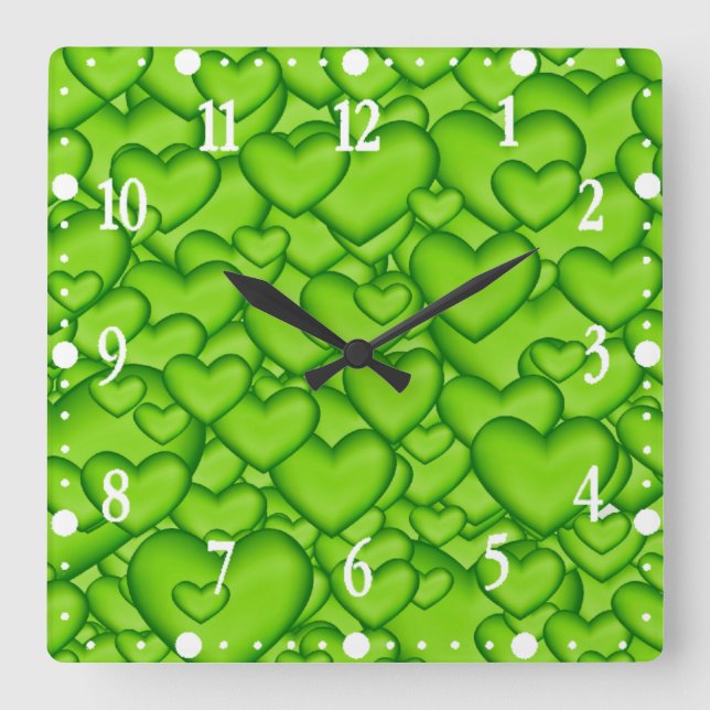 Herz 3D Textur Grünes Muster-68689 Quadratische Wanduhr (Vorderseite)