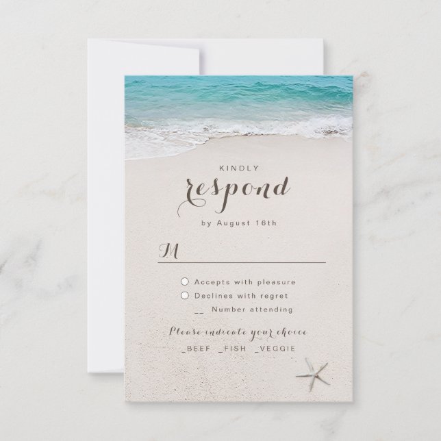 Herz am Sandstrand Hochzeit RSVP Karte (Vorderseite)