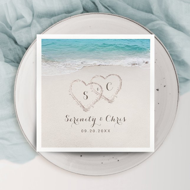 Herz am Sandstrand Hochzeit Serviette (Hearts in the sand destination beach wedding napkins)