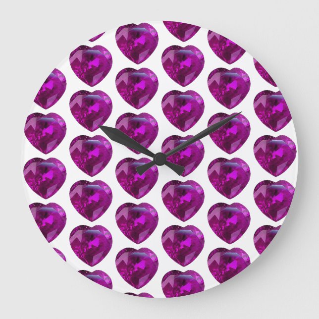 Herz Amethyst Gemstone, Lila im Februar Große Wanduhr (Vorderseite)