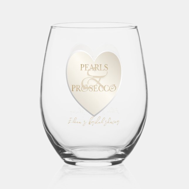Herz Ampersand Perlen Prosecco Chic Brautparty Weinglas Ohne Stiel (Vorderseite)