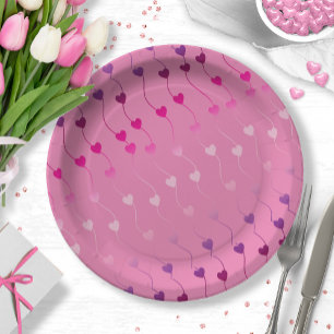 Herz an Schnur Muster Farbverlauf Pink ID628 Pappteller