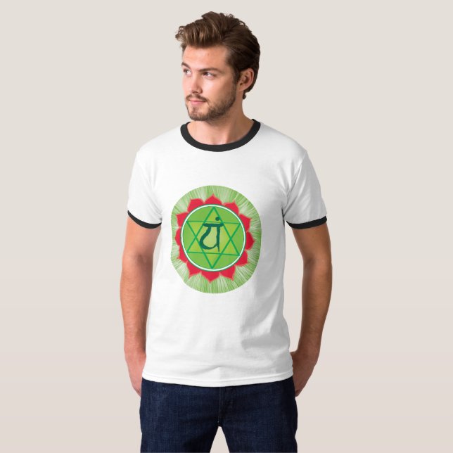Herz Anahata Chakra Ringer T - Shirt, weiß/schwarz T-Shirt (Vorne ganz)