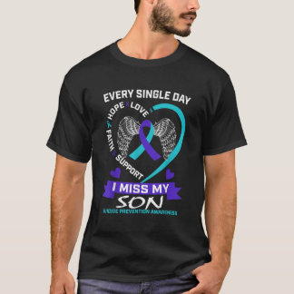 Herz Aquamarin Lila I Miss My Son Suicide Bewussts T-Shirt