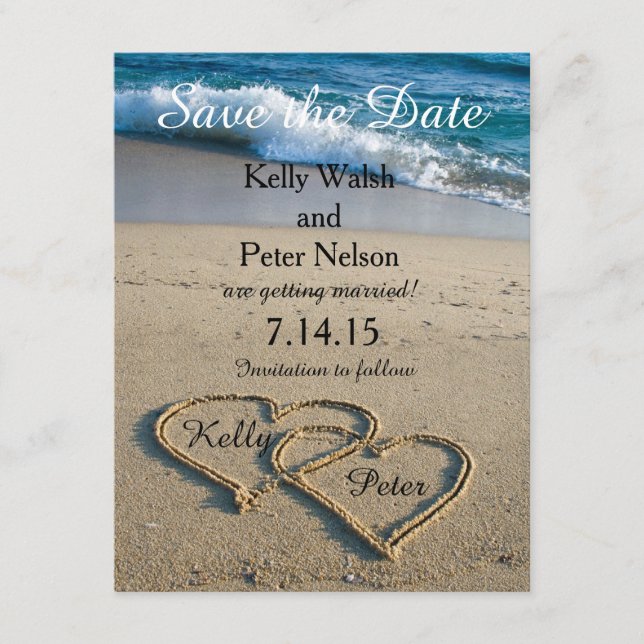 Herz auf der Shore Beach Save the Date Card (Vorderseite)
