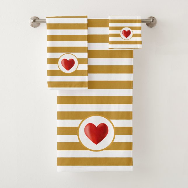 Herz auf Golden & White Striping Badhandtuch Set (Insitu)