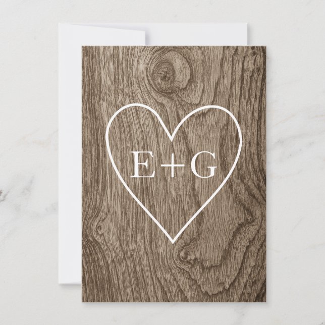 Herz auf Holz rustikale Hochzeit Retten Sie das Da Save The Date (Vorderseite)