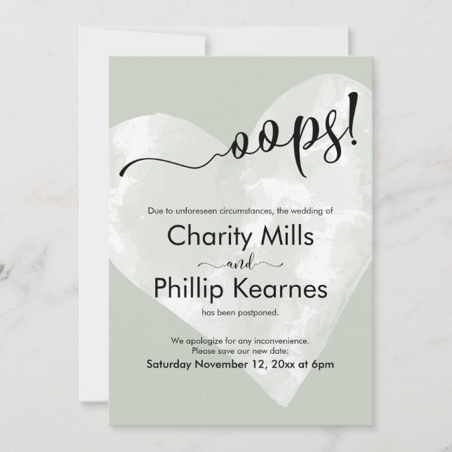 Herz auf Sage Green Oops! Verspätete Hochzeitskart (Vorderseite)