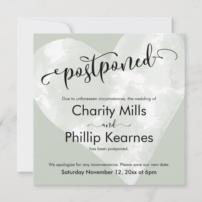 Herz auf Sage Green verschoben Hochzeitsankündigun (Vorderseite)