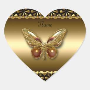 Herz Aufkleber Gold Auf Gold Schmetterling