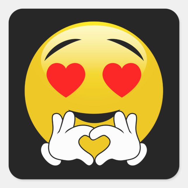Herz-Augen u. HändeEmoji Liebe Quadratischer Aufkleber (Vorderseite)