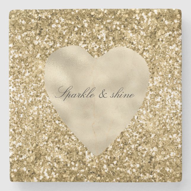 Herz aus Gold Glitter Personalized             Steinuntersetzer (Vorderseite)