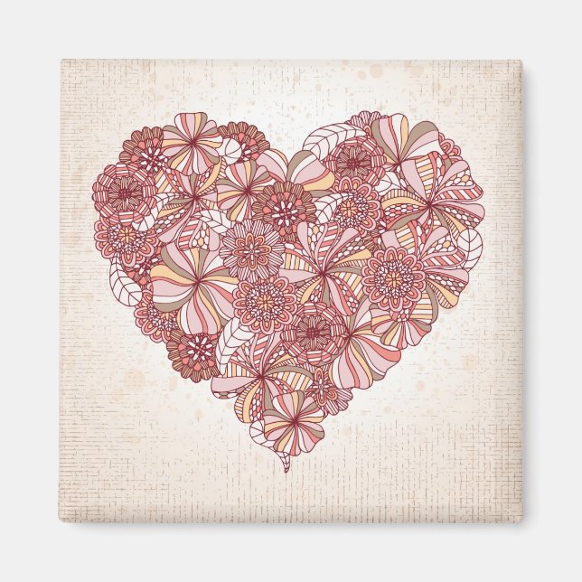 Herz aus handgezogenen Blume Magnet (Vorne)