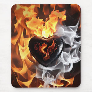 Herz aus Stein inmitten von Flammen Mousepad