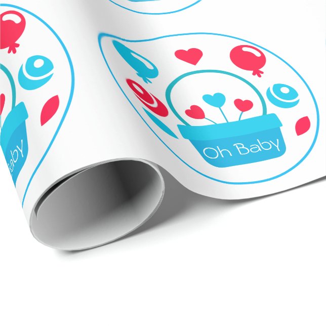 Herz, Ballons und Herzkorb Geschenkpapier (Rolleneckpunkt)