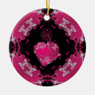 Herz-Baum der Liebe u. der Schmetterlinge Keramik Ornament