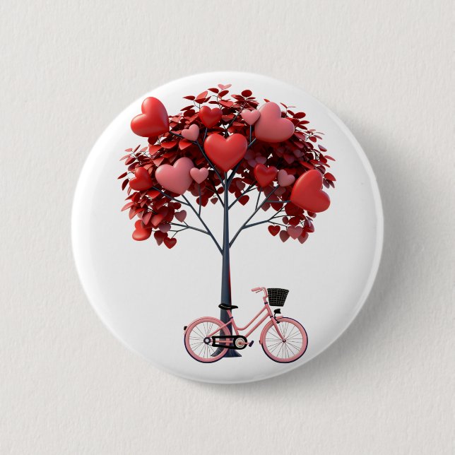 Herz Baum Fahrrad Romantisches Valentinstag Runde  Button (Vorderseite)