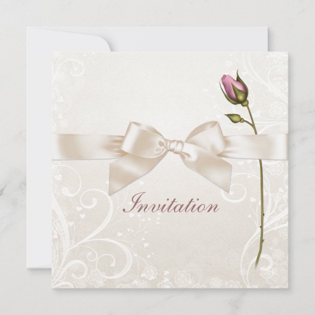 Herz Blühe Rose Hochzeit Einladung (Vorderseite)