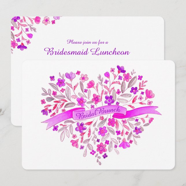 Herz Blume Bouquet Art Bridal Brunch Einladung (Vorne/Hinten)