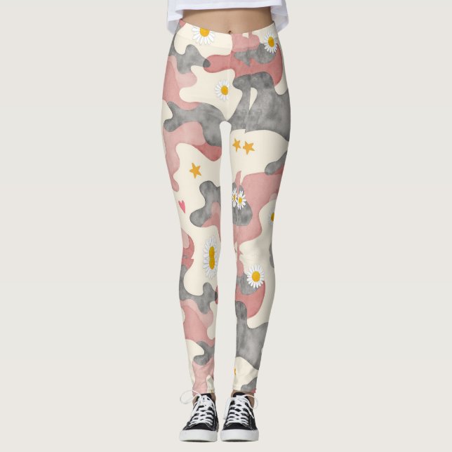 Herz-Blume Camouflage Muster Leggings (Vorderseite)