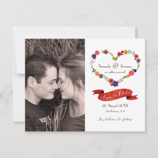 Herz-Blume Kranz Rustikale Hochzeit Ankündigung