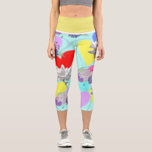 Herz & Blume mit Aqua-Hintergrund Capri Leggings