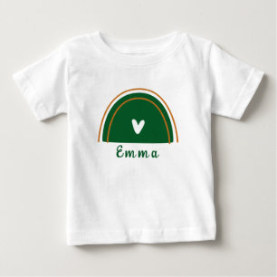 Herz Boho Green Rainbow mit Personalisiertem Namen Baby T-shirt