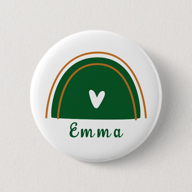 Herz Boho Green Rainbow mit Personalisiertem Namen Button (Vorderseite)