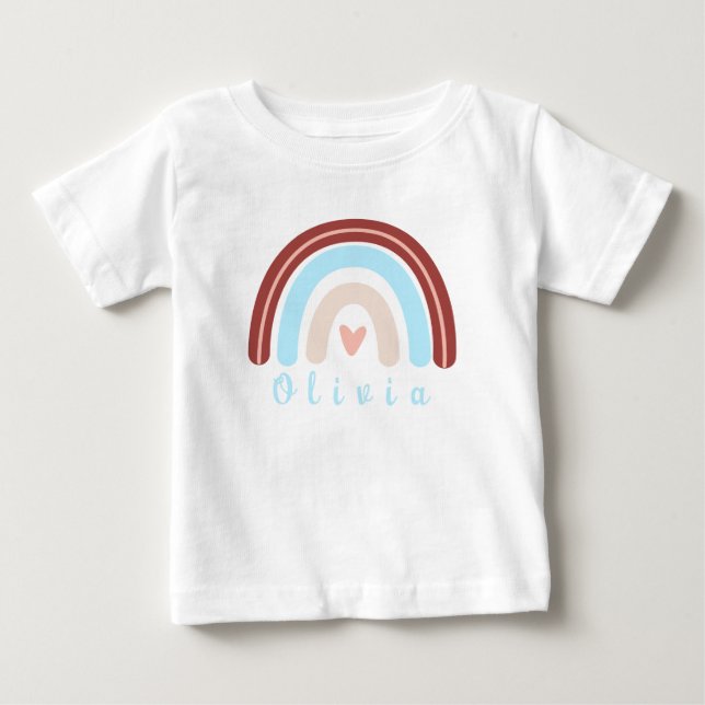 Herz Boho Rainbow mit Personalisiertem Namen Baby T-shirt (Vorderseite)