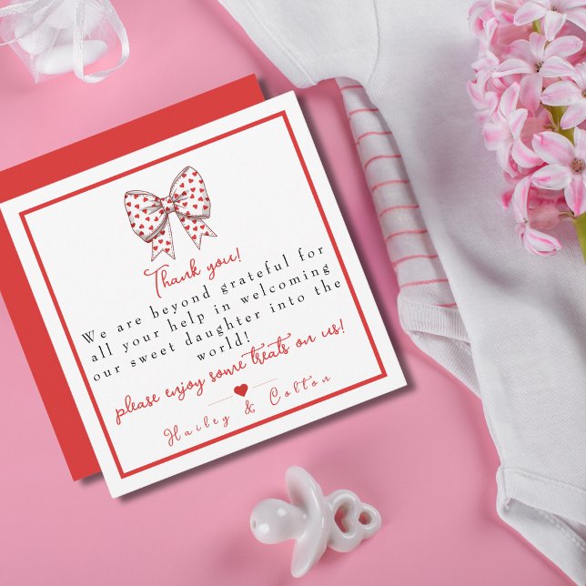 Herz Bow Tochter Labor & Delivery NICU Hospital Dankeskarte (Heart Bow Daughter Labor & Delivery NICU Hospital Thank You Card)