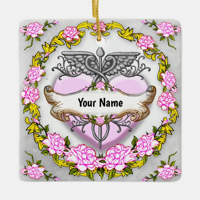 Herz Caduceus  Keramikornament (Vorderseite)