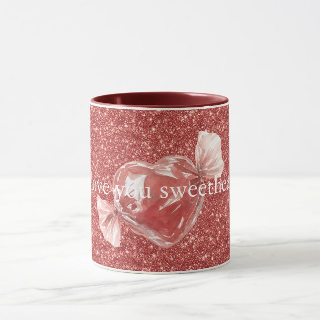Herz Candy Rot Glitter Liebe   Tasse (Zentrum)