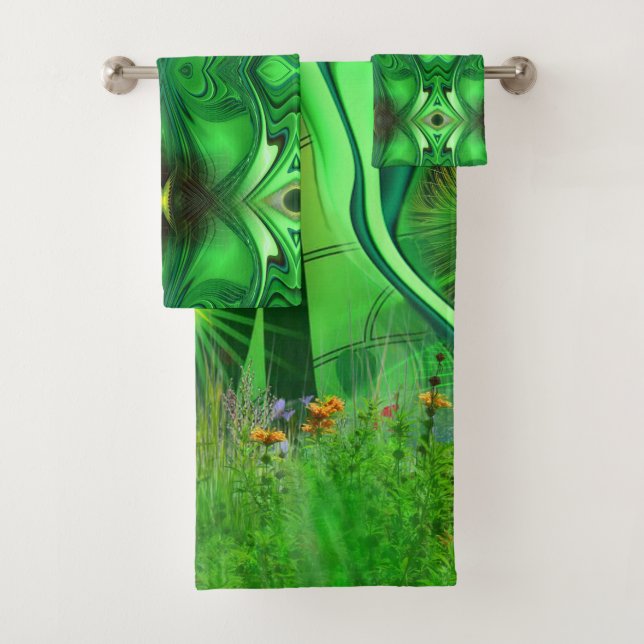 Herz Chakra Energy Wiederholung Muster Crossbody B Badhandtuch Set (Insitu)
