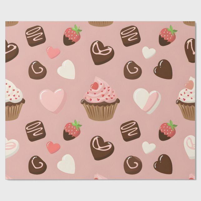 Herz Cupcake Schokolade Valentinstag Verpackung Geschenkpapier (Flach)