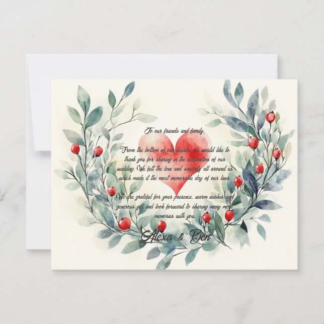 Herz Custom Wedding Danke Karte (Vorderseite)