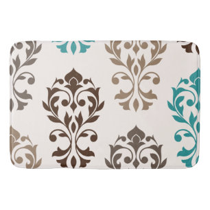 Herz Damask Art I Browns Aquamarine Cream Badematte