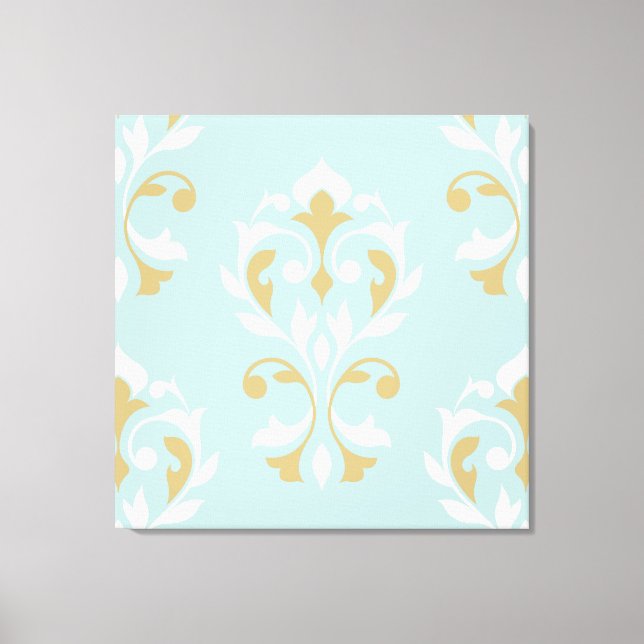 Herz Damask Lg Ptn II Cream & Gold auf blau Leinwanddruck (Vorderseite)