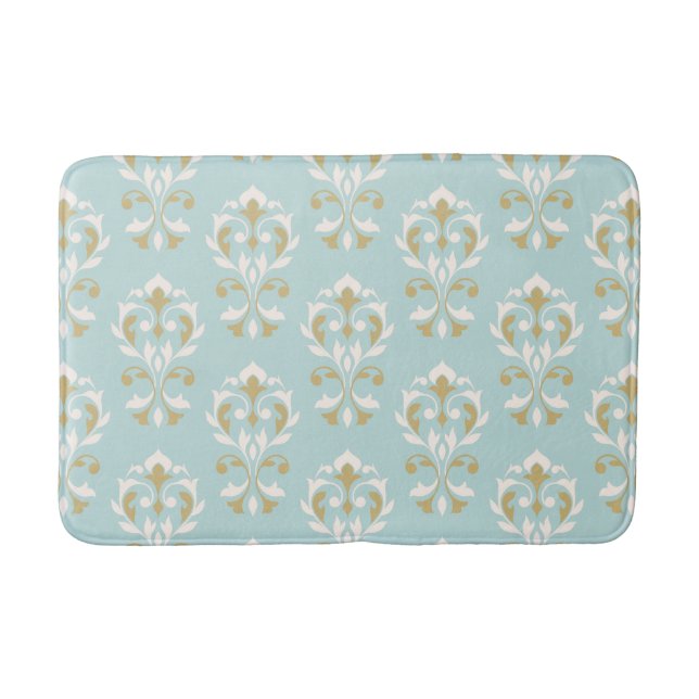 Herz Damask Tn II Cream & Gold auf blau Badematte (Vorderseite)