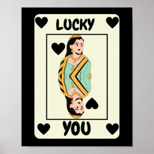 Herz-Dame Schwarz-As-Kartenposter, Glück gehabt  Poster