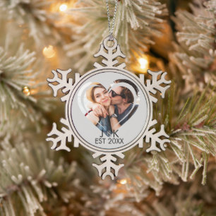 Herz-Dating-Paar-Freundin-Freund-Foto Schneeflocken Zinn-Ornament