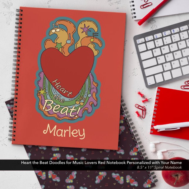 Herz der Beat: Doodles für Musikfans: Rot Notizbuch (Heart the Beat Doodles for Music Lovers Red Notebook Personalized with Your Name)